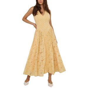 Extro&Vert Womens  Lace Halterneck Midi Dress, Yellow